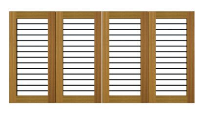 Flat top bi-fold driveway gate in hardwood. Modern design