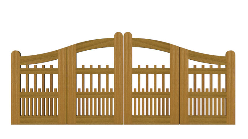 Dartmouth open panelled bi fold gate iroko