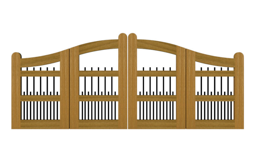 Harpford open panelled bi fold gate iroko