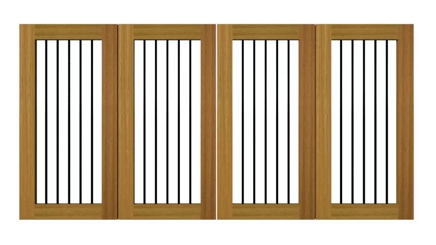 Ivybridge open panelled flat top bi fold gate iroko