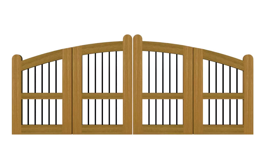 Ludlow open panelled bi fold gate iroko