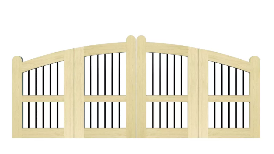 Bow top bi fold gate pine_Ludlow