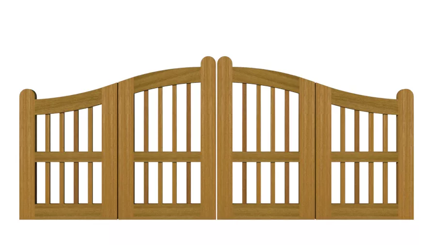 Padstow open panelled bi fold gate iroko