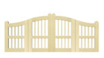 Padstow open panelled bi fold gate pine_Swan neck top with vertical wooden spindles