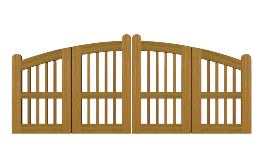 Rye open panelled bi fold gate iroko