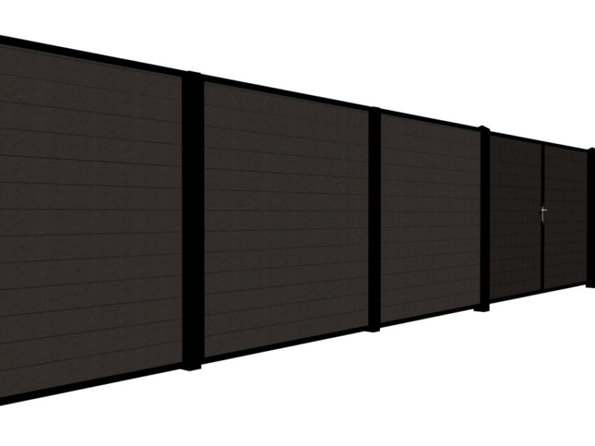 Warwickshire Modern Composite Fence Panel - anthracite with metal run with driveway