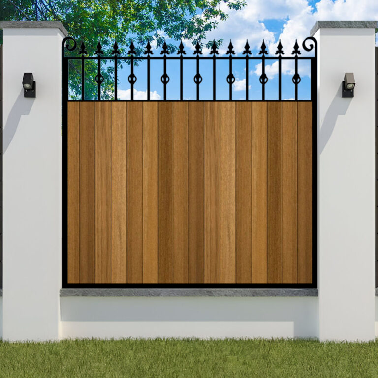 Metal Framed Fence Panel with Iroko Hardwood - The Aberdeen