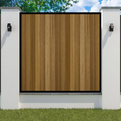 York Iroko Fence Panel - metal framed flat top