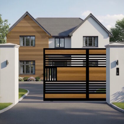 Modern Sliding Gate - The Harogate - Flat Top - Horizontal - open