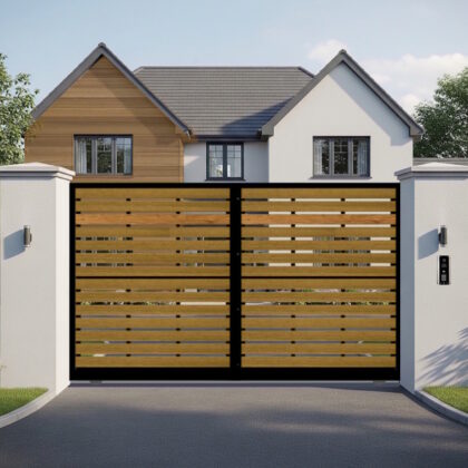 Modern Sliding Gate - The Kingston - Flat Top - Horizontal Slatted