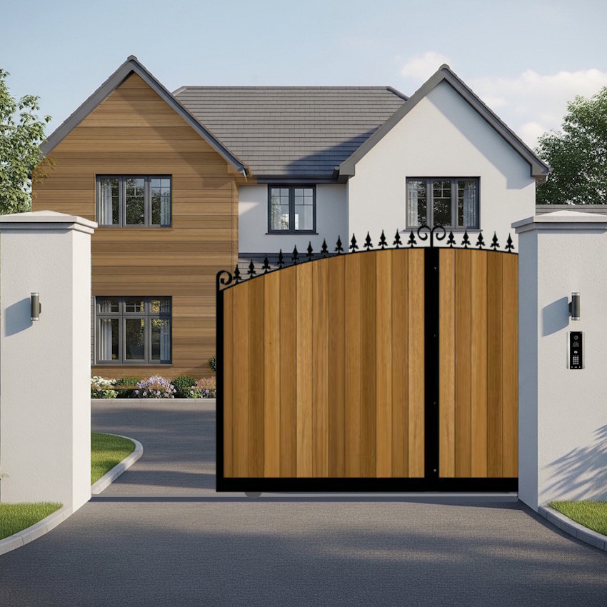 Sliding Gate - vertical Cladded Bow Top - The Dorchester - open