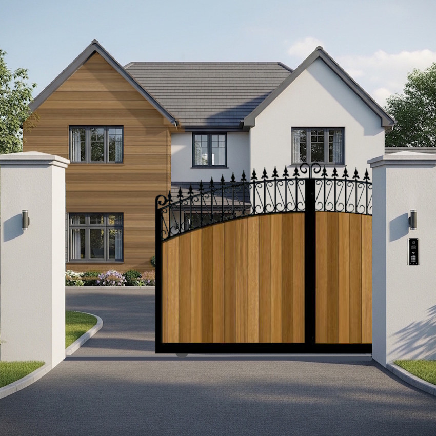 Sliding Gate - vertical Cladded Bow Top - The Oxford - open