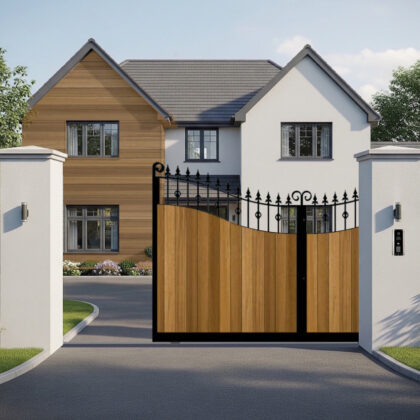 Sliding Gate - vertical Cladded Inner Swan Top - The Westfield - open