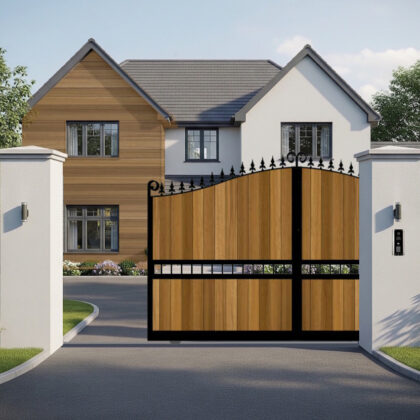 Sliding Gate - vertical Cladded Swan Top - The Waltham Forest - opening