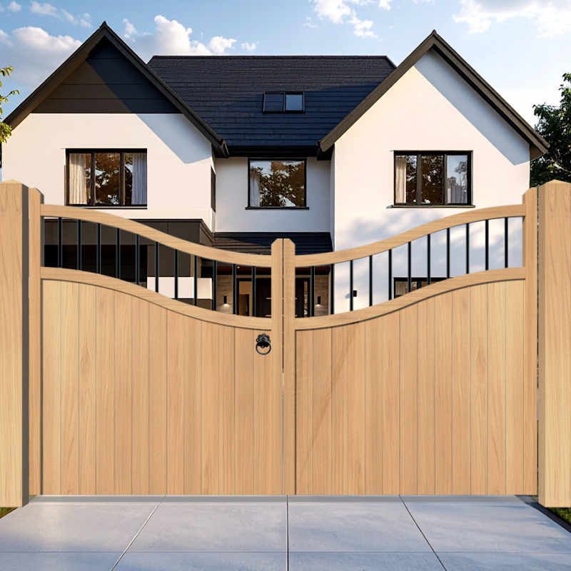 Oak Driveway Gate elegant design - The Outwood reverse - swan
