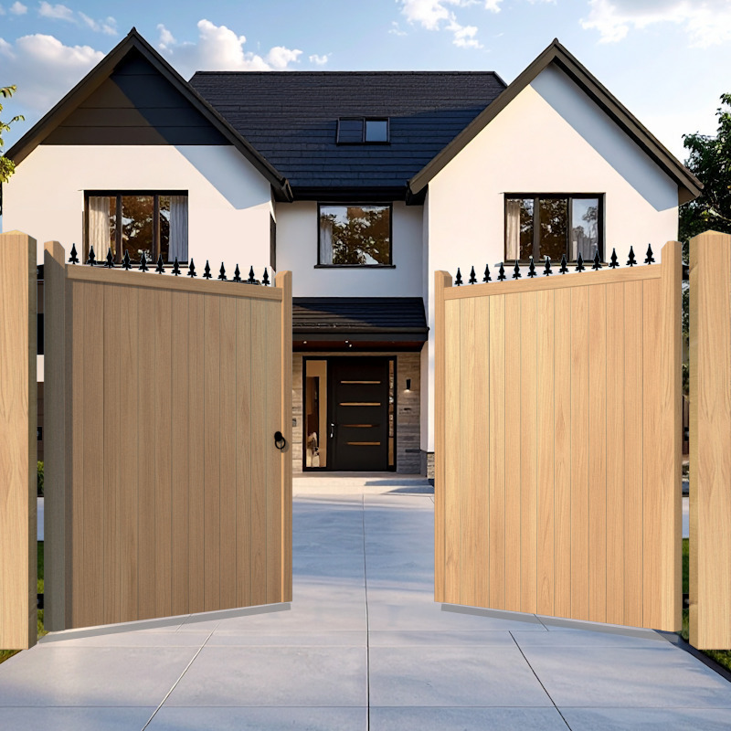 Oak Driveway Gate flat top with FDL header - The London - opening