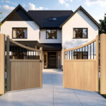 Oak Driveway Gate inner bow top with spindles - The Foxwood - open