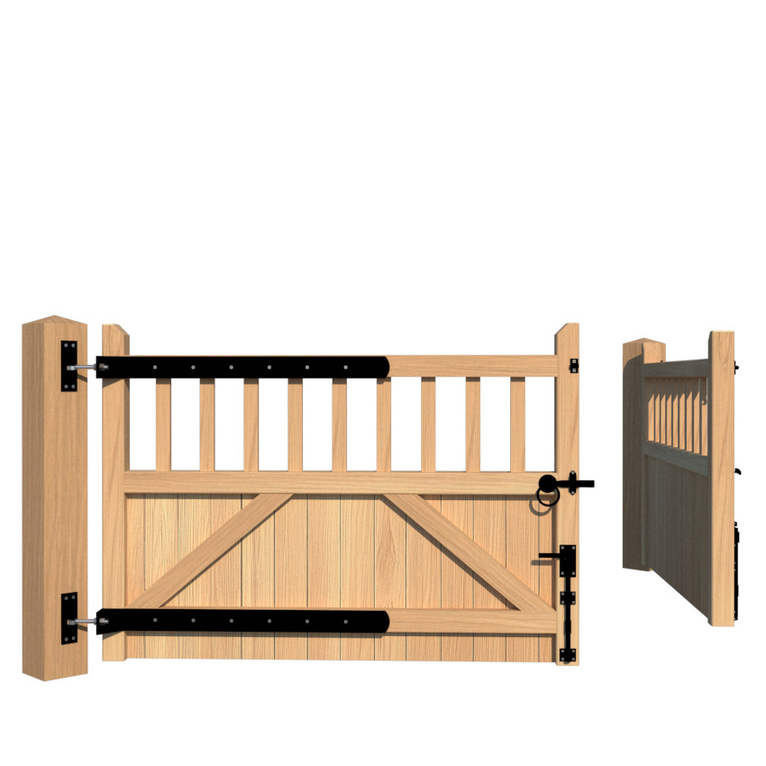 Oak Driveway Gate - low height with spindles - the Baywood - rear opening 1