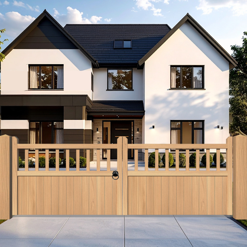 Oak Driveway Gate - low height with spindles - the Baywood