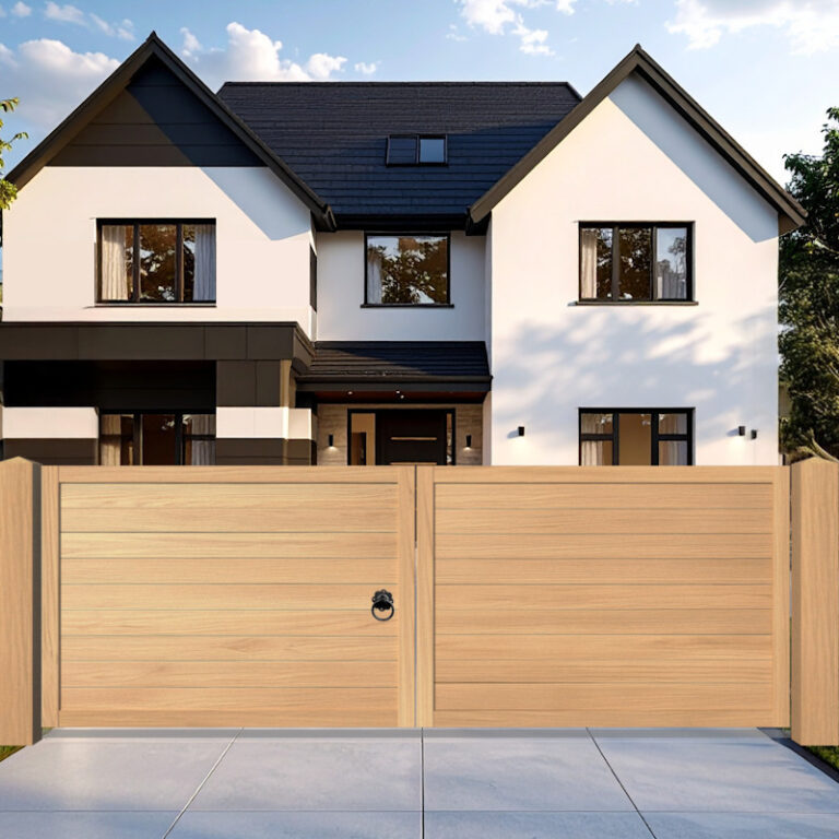 Oak Driveway Gate modern flat top - The Derby Low