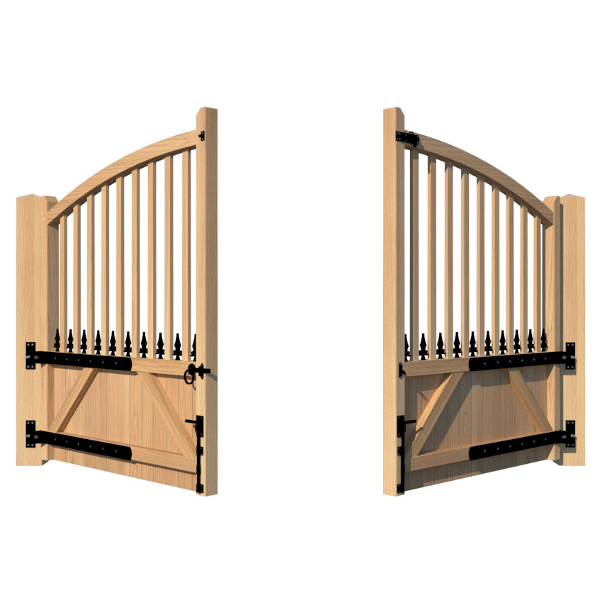 Rear view Bow Top with spindles - Oak Driveway Gate - the Christchurch 1
