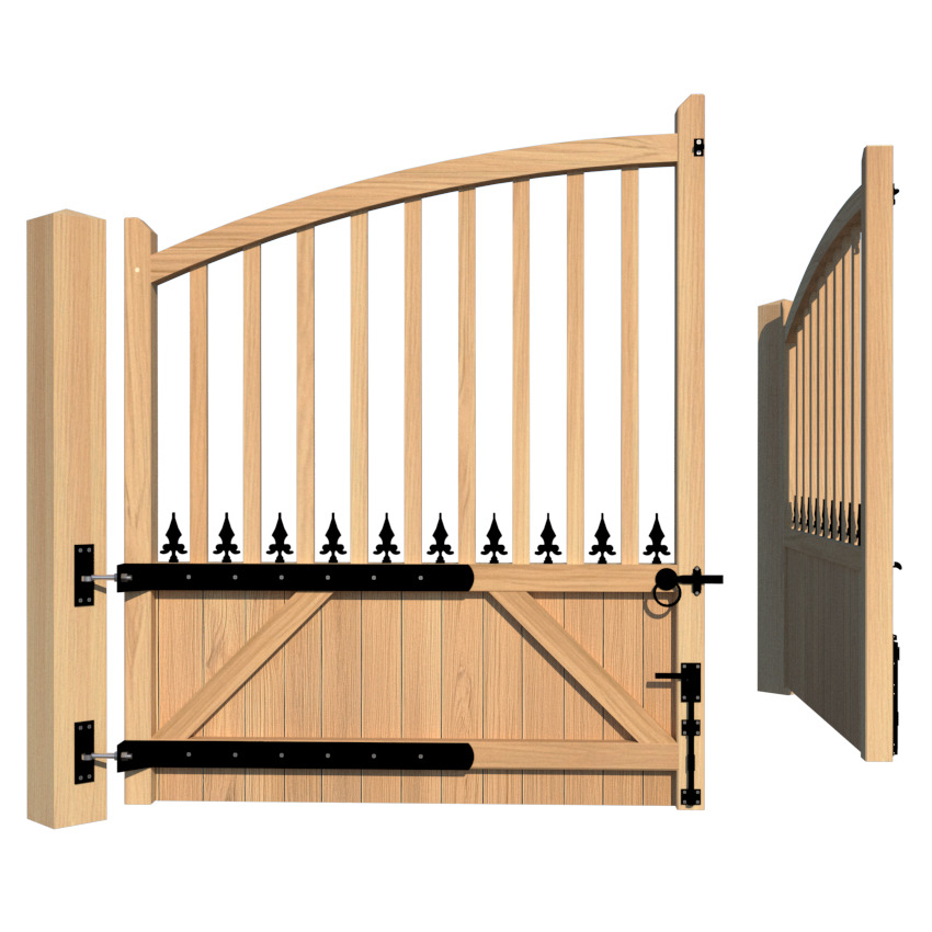 Rear view Bow Top with spindles - Oak Driveway Gate - the Christchurch 2