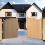Solid Oak Driveway Gate elegant bow top design - The Chappelwood