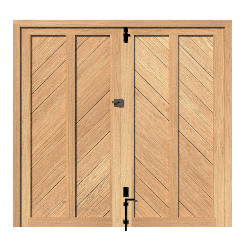 Chevron Patterned Garage Door in Oak - Rear