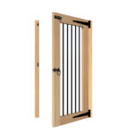 Pedestrian Side Gate in Oak - Flat top with black vertical spindles - The Ivybridge_Scene 3