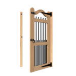 Pedestrian Side Gate in Oak - Swan top with black vertical spindles - The Harpford_Scene 3