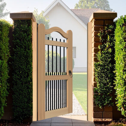 Swan Top Pedestrian Gate with black spindles - The Harpford - opening