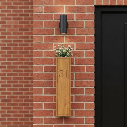 Modern Wooden Wall Planter with House Numbers