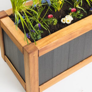 Outdoor Wooden Garden trough Planter close up
