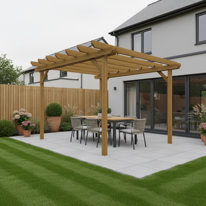 Traditional Wooden Pergola with Patio