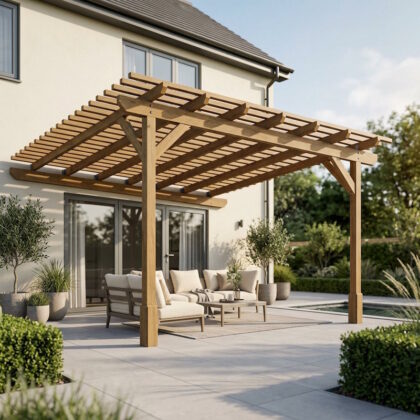 Wooden Garden Pergola - The Marlow on patio